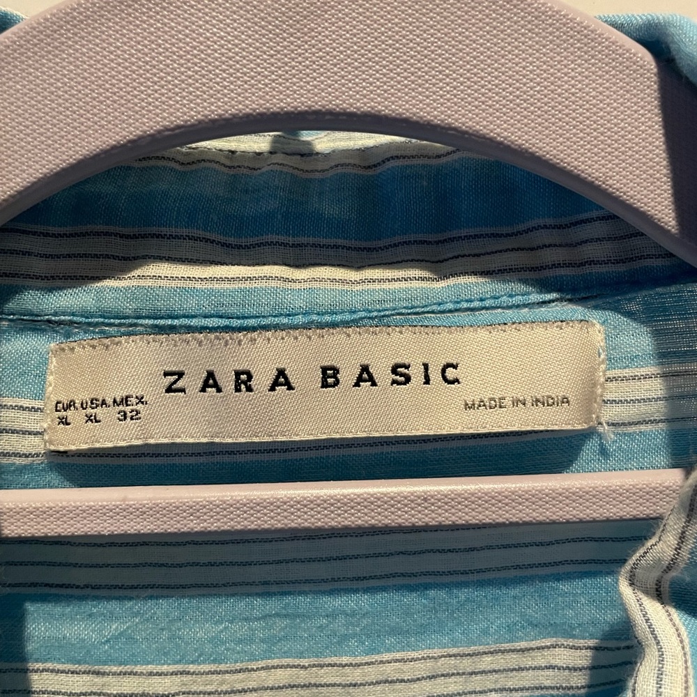 Zara Basic Long Button Down Blouse. Light Blue W/… - image 4